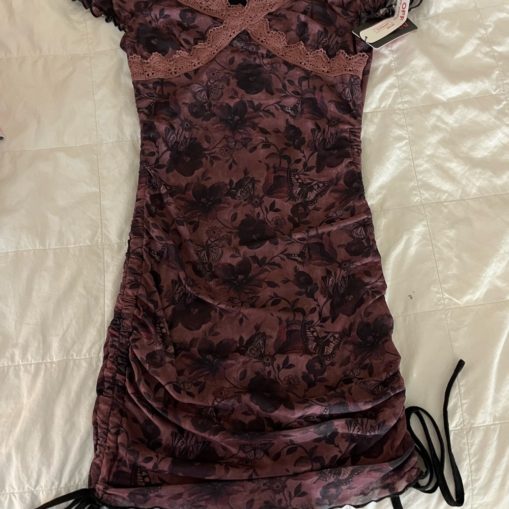 ROMWE Burgundy Floral Mini Dress